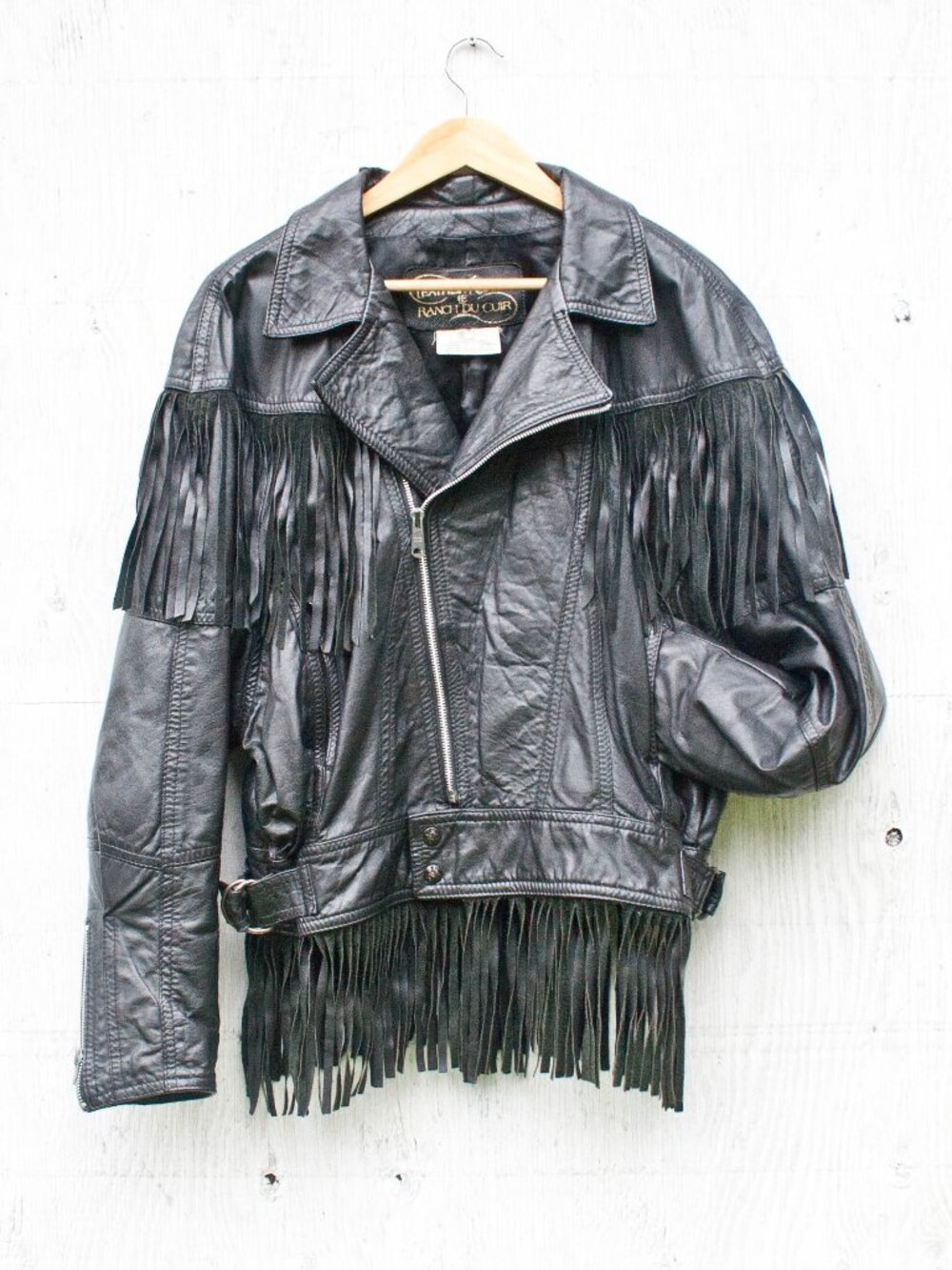 Black Leather Fringe Biker Jacket - Medium - The Leather Ranch Motorcycle Jacket